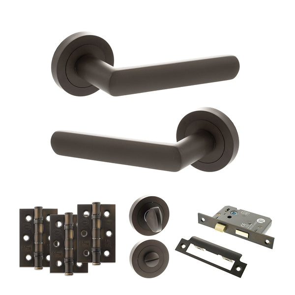 Status Carolina Door Handle Pack (Bathroom Set - 3" CE Bathroom Lock, 3" Fire Rated Hinges x3) by Atlantic Hardware