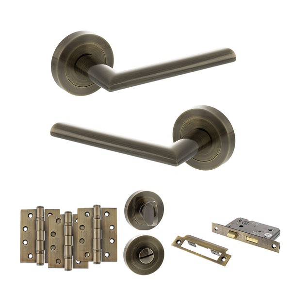 Status Alabama Door Handle Pack (Bathroom Set - 3" CE Bathroom Lock, 4" Fire Rated Hinges x3) by Atlantic Hardware
