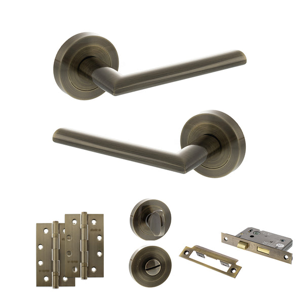 Status Alabama Door Handle Pack (Bathroom Set - 2.5" CE Bathroom Lock, 4" Slim Knuckle Hinges x2) by Atlantic Hardware