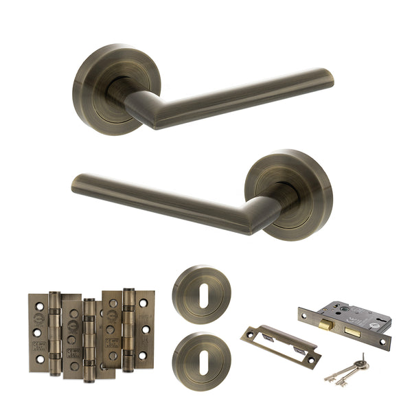 Status Alabama Door Handle Pack (3 Lever Lock Set - 2.5" CE Sashlock, 3" Fire Rated Hinges x3) by Atlantic Hardware