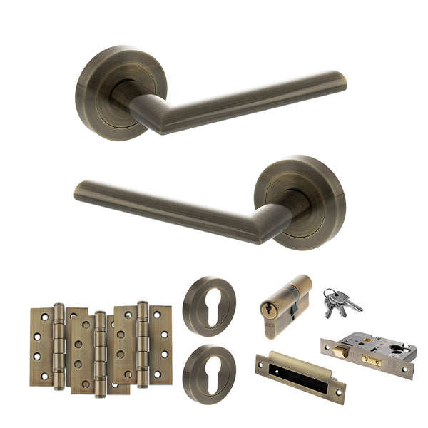 Status Alabama Door Handle Pack (Euro Lock Set - 3" CE Sashlock, 4" Fire Rated Hinges x3) by Atlantic Hardware
