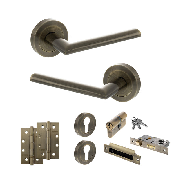 Status Alabama Door Handle Pack (Euro Lock Set - 2.5" CE Sashlock, 4" Slim Knuckle Hinges x2) by Atlantic Hardware