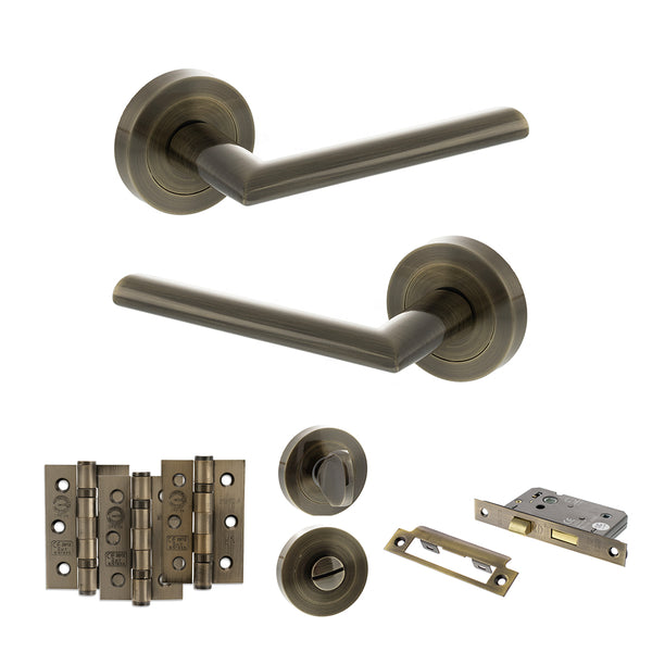 Status Alabama Door Handle Pack (Bathroom Set - 3" CE Bathroom Lock, 3" Fire Rated Hinges x3) by Atlantic Hardware