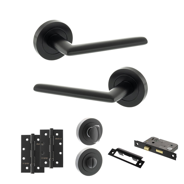 Status Alabama Door Handle Pack (Bathroom Set - 3" CE Bathroom Lock, 4" Slim Knuckle Hinges x2) by Atlantic Hardware
