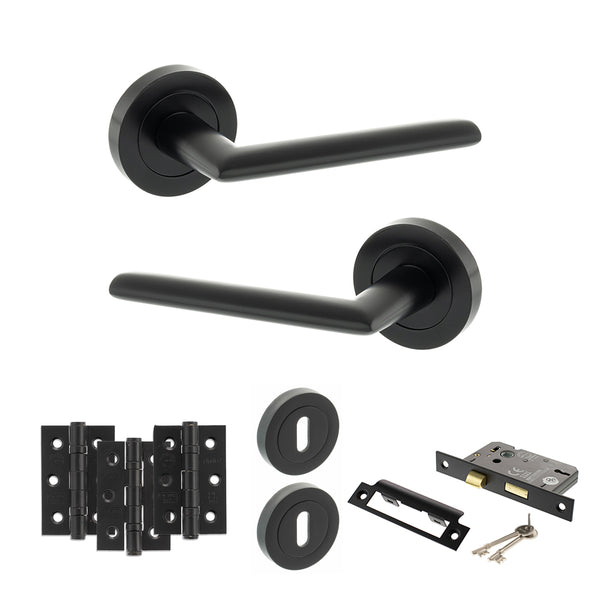 Status Alabama Door Handle Pack (3 Lever Lock Set - 2.5" CE Sashlock, 3" Fire Rated Hinges x3) by Atlantic Hardware