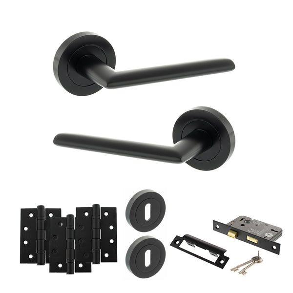 Status Alabama Door Handle Pack (3 Lever Lock Set - 3" CE Sashlock, 4" Fire Rated Hinges x3) by Atlantic Hardware
