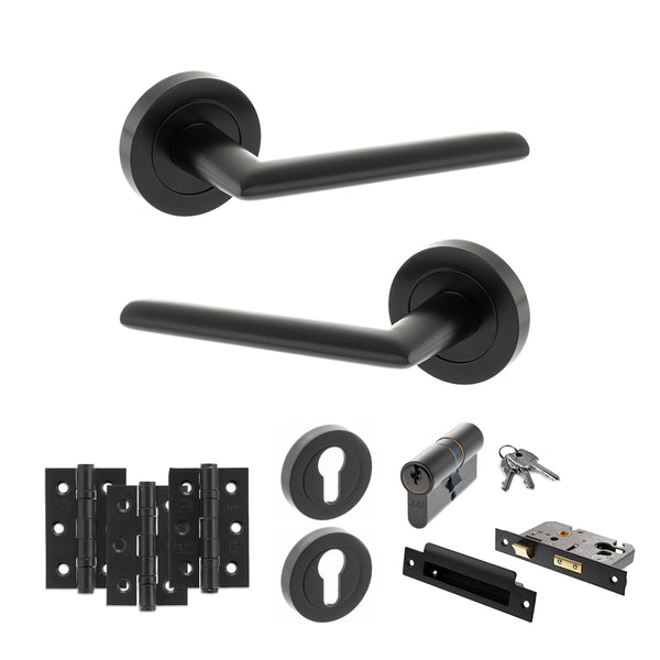 Status Alabama Door Handle Pack (Euro Lock Set - 2.5" CE Sashlock, 3" Fire Rated Hinges x3) by Atlantic Hardware