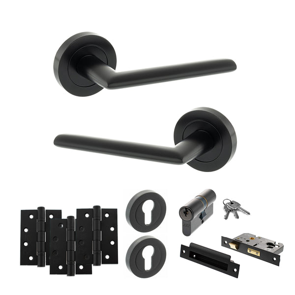 Status Alabama Door Handle Pack (Euro Lock Set - 2.5" CE Sashlock, 4" Fire Rated Hinges x3) by Atlantic Hardware