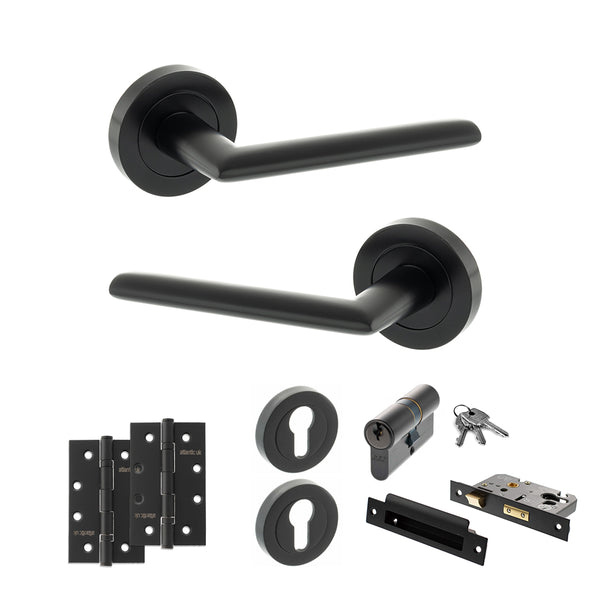 Status Alabama Door Handle Pack (Euro Lock Set - 2.5" CE Sashlock, 4" Slim Knuckle Hinges x2) by Atlantic Hardware