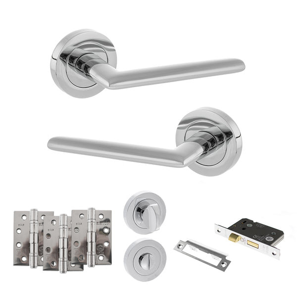 Status Alabama Door Handle Pack (Bathroom Set - 2.5" CE Bathroom Lock, 4" Fire Rated Hinges x3) by Atlantic Hardware