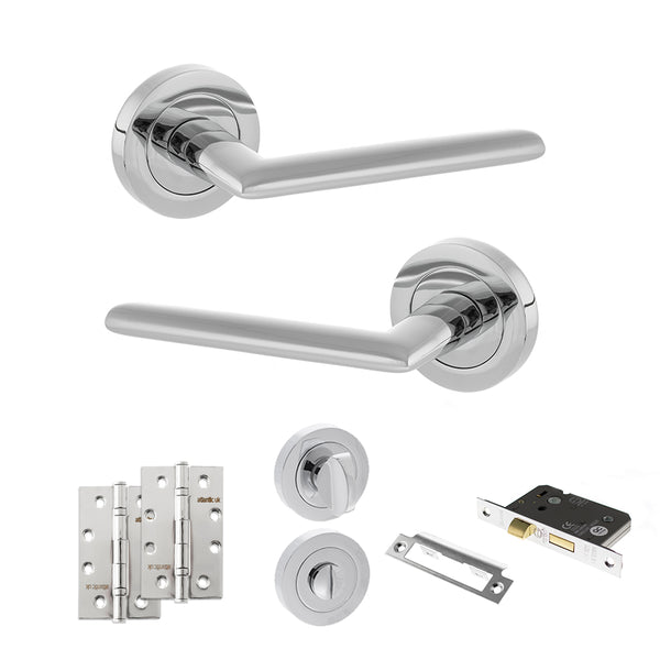 Status Alabama Door Handle Pack (Bathroom Set - 2.5" CE Bathroom Lock, 4" Slim Knuckle Hinges x2) by Atlantic Hardware