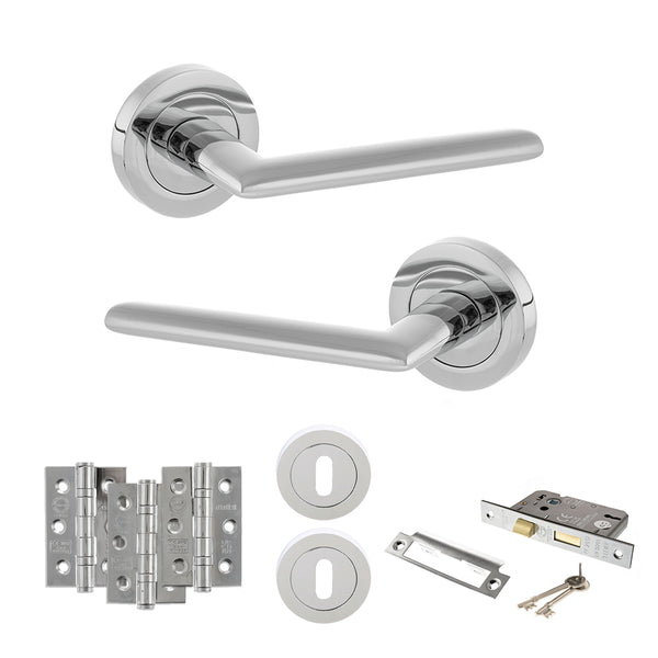 Status Alabama Door Handle Pack (3 Lever Lock Set - 3" CE Sashlock, 3" Fire Rated Hinges x3) by Atlantic Hardware
