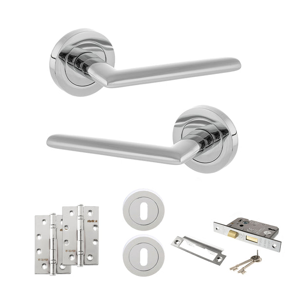 Status Alabama Door Handle Pack (3 Lever Lock Set - 3" CE Sashlock, 4" Slim Knuckle Hinges x2) by Atlantic Hardware