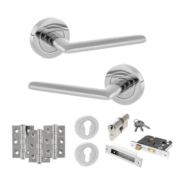 Status Alabama Door Handle Pack (Euro Lock Set - 2.5" CE Sashlock, 3" Fire Rated Hinges x3) by Atlantic Hardware
