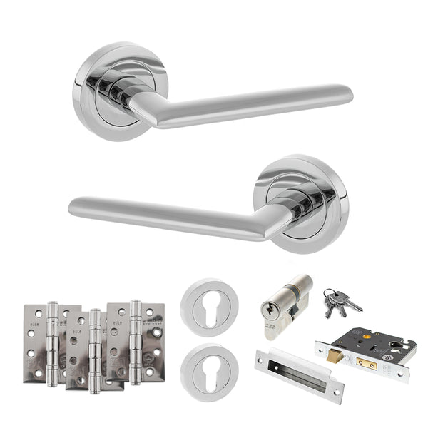 Status Alabama Door Handle Pack (Euro Lock Set - 3" CE Sashlock, 4" Fire Rated Hinges x3) by Atlantic Hardware