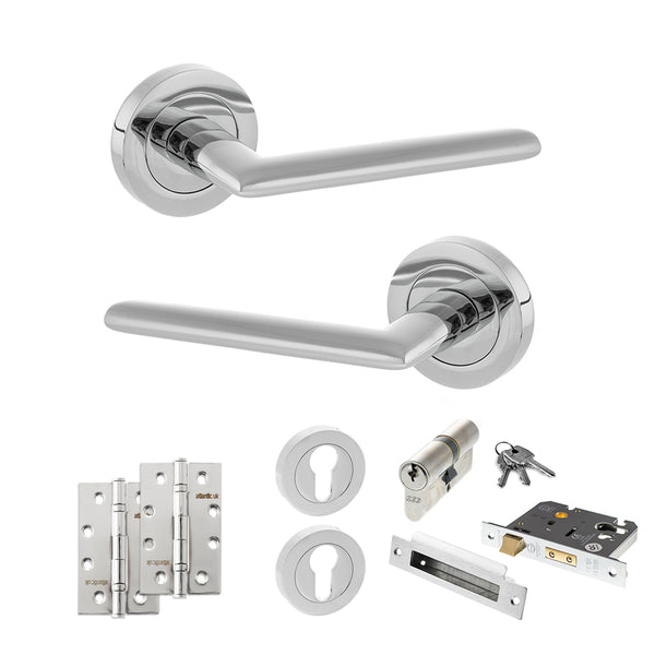 Status Alabama Door Handle Pack (Euro Lock Set - 2.5" CE Sashlock, 4" Slim Knuckle Hinges x2) by Atlantic Hardware