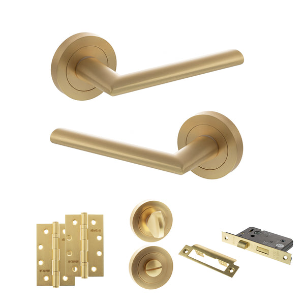 Status Alabama Door Handle Pack (Bathroom Set - 2.5" CE Bathroom Lock, 4" Slim Knuckle Hinges x2) by Atlantic Hardware