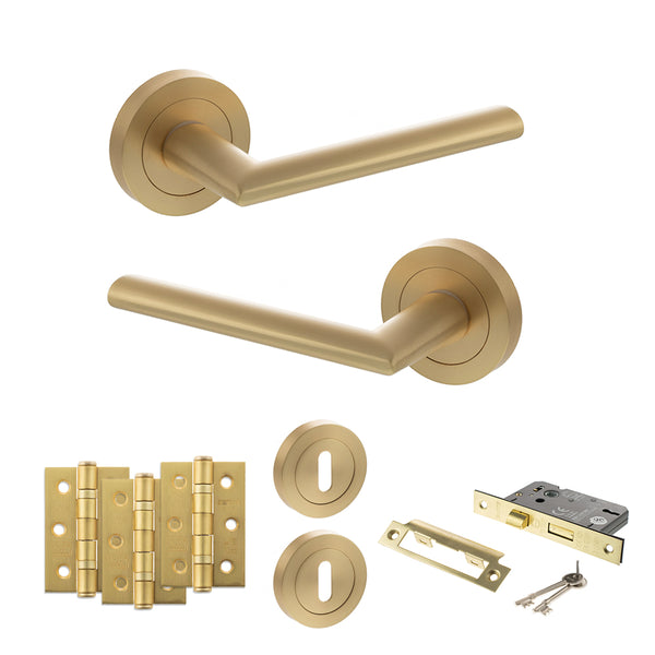Status Alabama Door Handle Pack (3 Lever Lock Set - 2.5" CE Sashlock, 3" Fire Rated Hinges x3) by Atlantic Hardware