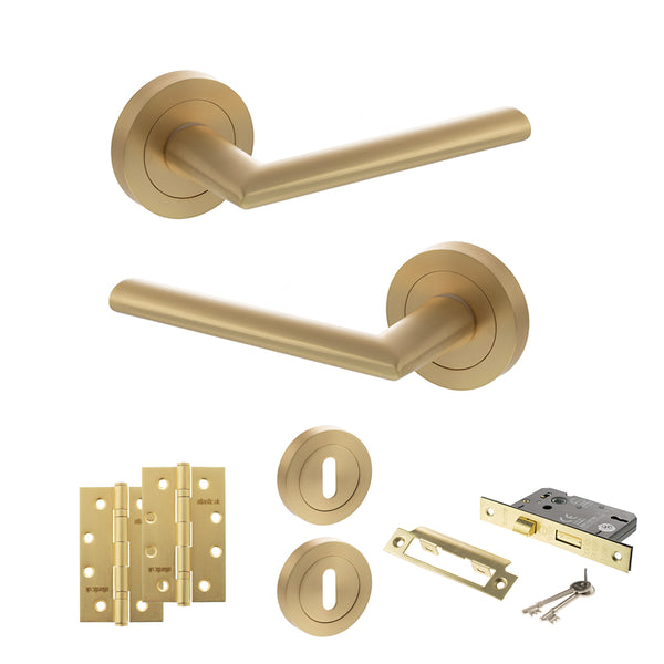 Status Alabama Door Handle Pack (3 Lever Lock Set - 3" CE Sashlock, 4" Slim Knuckle Hinges x2) by Atlantic Hardware