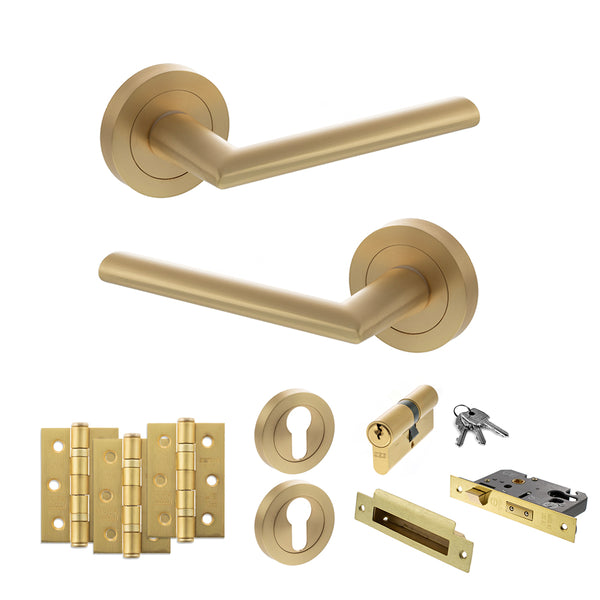 Status Alabama Door Handle Pack (Euro Lock Set - 2.5" CE Sashlock, 3" Fire Rated Hinges x3) by Atlantic Hardware