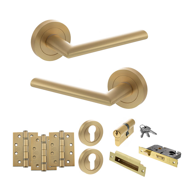 Status Alabama Door Handle Pack (Euro Lock Set - 2.5" CE Sashlock, 4" Fire Rated Hinges x3) by Atlantic Hardware