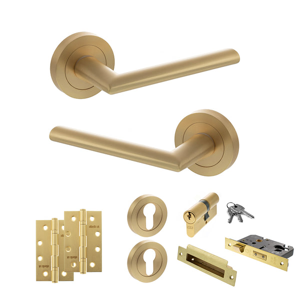 Status Alabama Door Handle Pack (Euro Lock Set - 3" CE Sashlock, 4" Slim Knuckle Hinges x2) by Atlantic Hardware