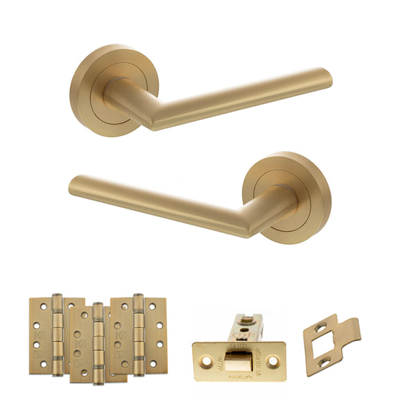 Status Alabama Door Handle Pack (Latch Set - 3" CE Latch, 4" Fire Rated Hinges x3) by Atlantic Hardware