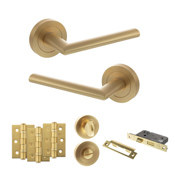 Status Alabama Door Handle Pack (Bathroom Set - 2.5" CE Bathroom Lock, 3" Fire Rated Hinges x3) by Atlantic Hardware
