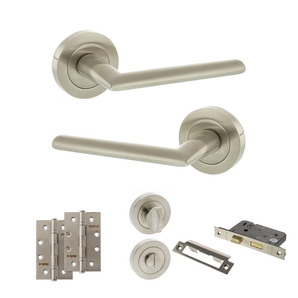Status Alabama Door Handle Pack (Bathroom Set - 2.5" CE Bathroom Lock, 4" Slim Knuckle Hinges x2) by Atlantic Hardware
