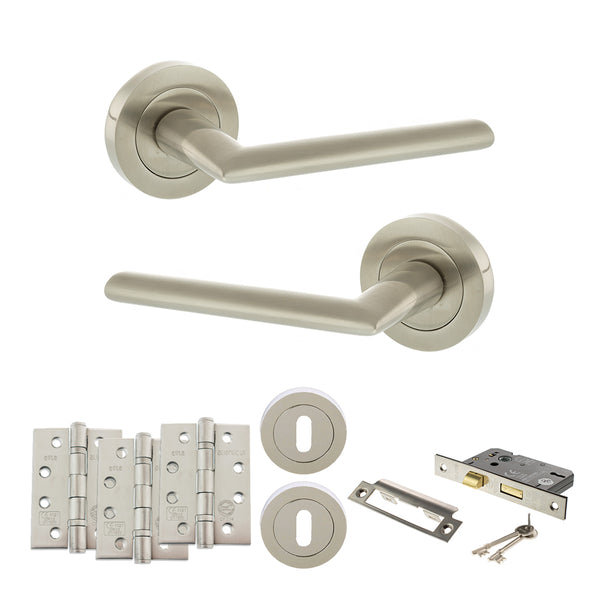 Status Alabama Door Handle Pack (3 Lever Lock Set - 3" CE Sashlock, 4" Fire Rated Hinges x3) by Atlantic Hardware