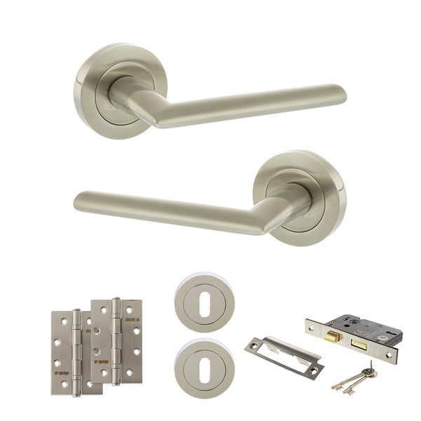Status Alabama Door Handle Pack (3 Lever Lock Set - 3" CE Sashlock, 4" Slim Knuckle Hinges x2) by Atlantic Hardware