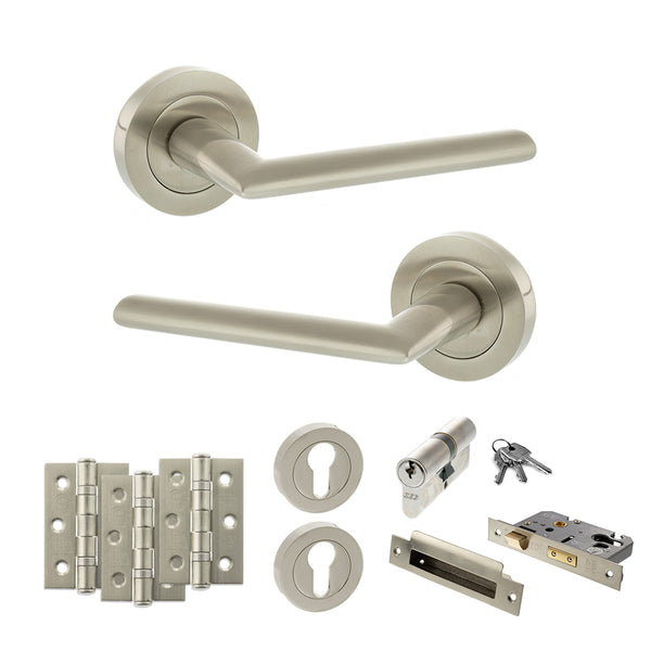 Status Alabama Door Handle Pack (Euro Lock Set - 2.5" CE Sashlock, 3" Fire Rated Hinges x3) by Atlantic Hardware