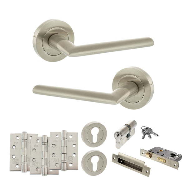 Status Alabama Door Handle Pack (Euro Lock Set - 3" CE Sashlock, 4" Fire Rated Hinges x3) by Atlantic Hardware