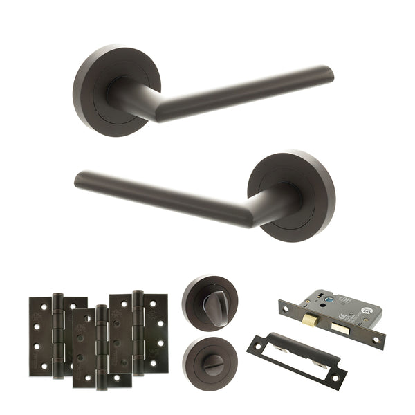 Status Alabama Door Handle Pack (Bathroom Set - 3" CE Bathroom Lock, 4" Fire Rated Hinges x3) by Atlantic Hardware