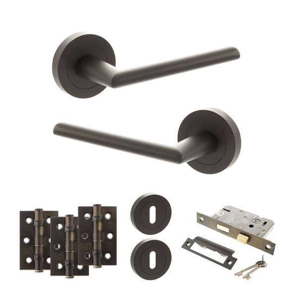 Status Alabama Door Handle Pack (3 Lever Lock Set - 2.5" CE Sashlock, 3" Fire Rated Hinges x3) by Atlantic Hardware