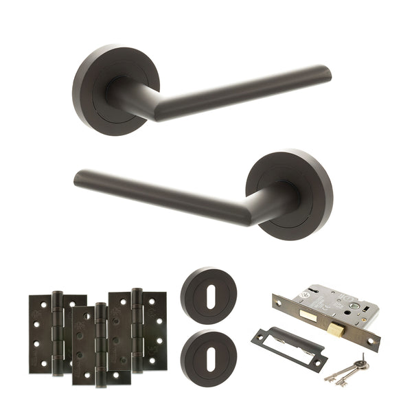Status Alabama Door Handle Pack (3 Lever Lock Set - 2.5" CE Sashlock, 4" Fire Rated Hinges x3) by Atlantic Hardware