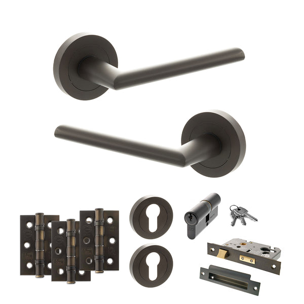 Status Alabama Door Handle Pack (Euro Lock Set - 3" CE Sashlock, 3" Fire Rated Hinges x3) by Atlantic Hardware