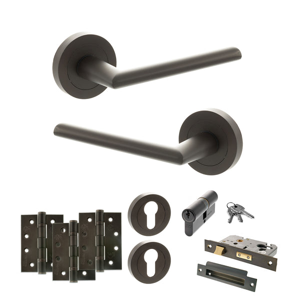 Status Alabama Door Handle Pack (Euro Lock Set - 2.5" CE Sashlock, 4" Fire Rated Hinges x3) by Atlantic Hardware