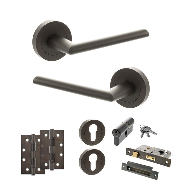 Status Alabama Door Handle Pack (Euro Lock Set - 3" CE Sashlock, 4" Slim Knuckle Hinges x2) by Atlantic Hardware
