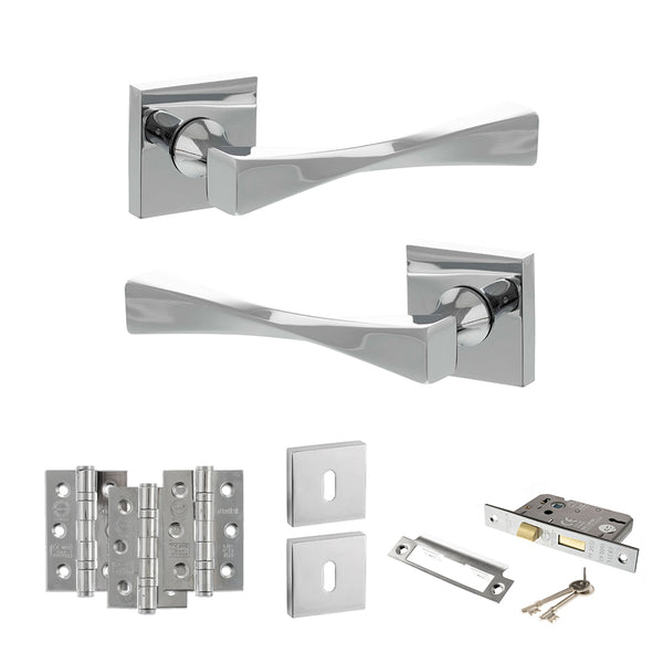Senza Pari Guido Door Handle Pack (3 Lever Lock Set - 2.5" CE Sashlock, 3" Fire Rated Hinges x3) by Atlantic Hardware