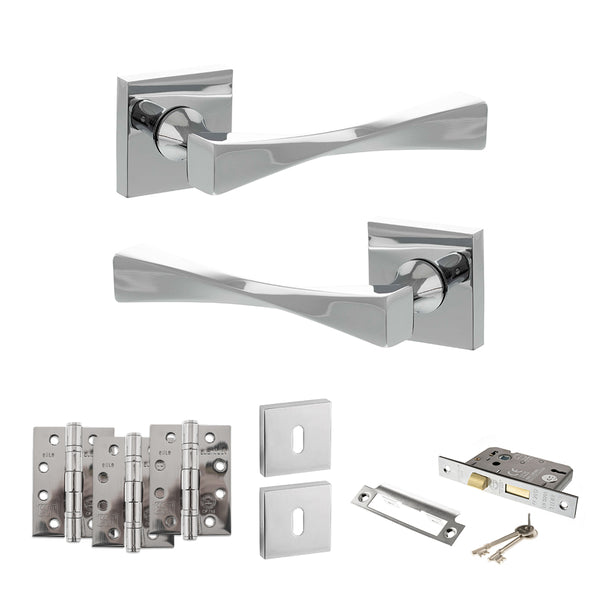 Senza Pari Guido Door Handle Pack (3 Lever Lock Set - 2.5" CE Sashlock, 4" Fire Rated Hinges x3) by Atlantic Hardware