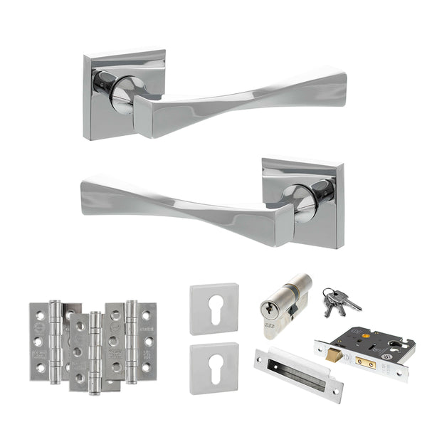 Senza Pari Guido Door Handle Pack (Euro Lock Set - 2.5" CE Sashlock, 3" Fire Rated Hinges x3) by Atlantic Hardware