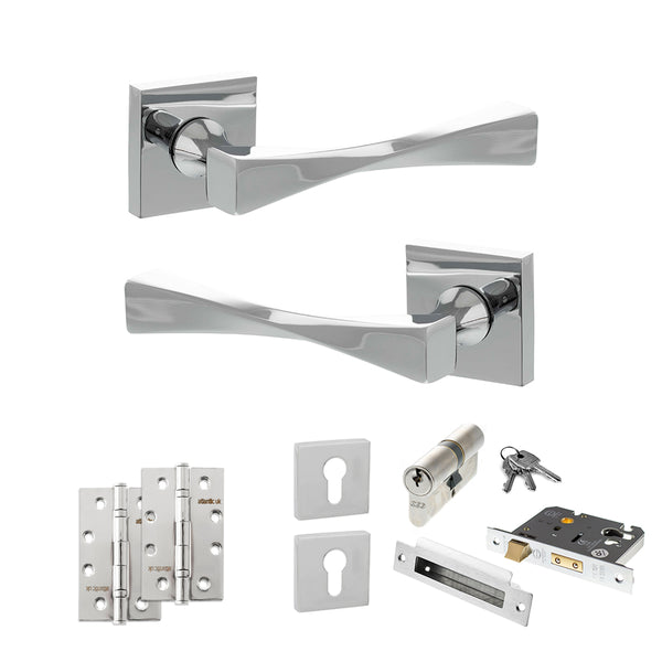 Senza Pari Guido Door Handle Pack (Euro Lock Set - 3" CE Sashlock, 4" Slim Knuckle Hinges x2) by Atlantic Hardware