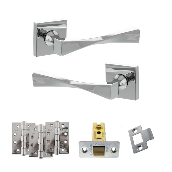 Senza Pari Guido Door Handle Pack (Latch Set - 3" CE Latch, 4" Fire Rated Hinges x3) by Atlantic Hardware