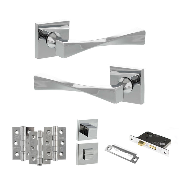 Senza Pari Guido Door Handle Pack (Bathroom Set - 2.5" CE Bathroom Lock, 3" Fire Rated Hinges x3) by Atlantic Hardware