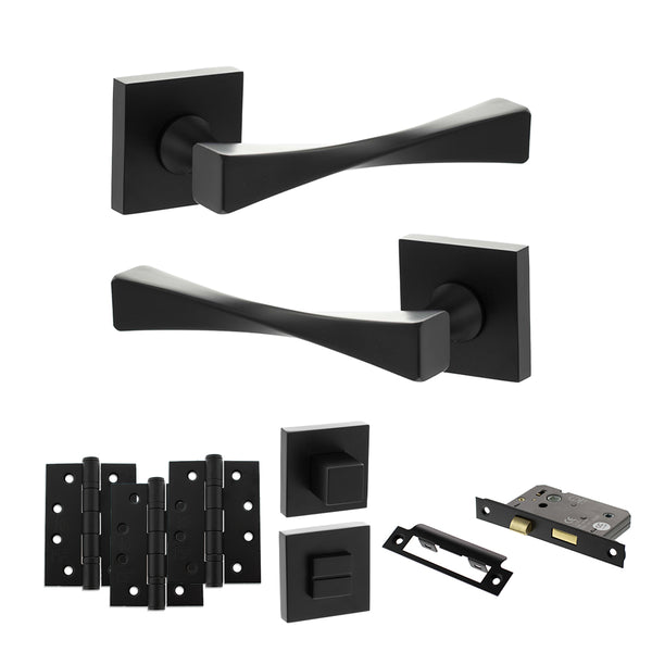 Senza Pari Guido Door Handle Pack (Bathroom Set - 2.5" CE Bathroom Lock, 4" Fire Rated Hinges x3) by Atlantic Hardware