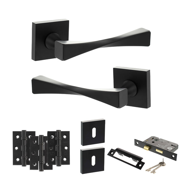 Senza Pari Guido Door Handle Pack (3 Lever Lock Set - 3" CE Sashlock, 3" Fire Rated Hinges x3) by Atlantic Hardware