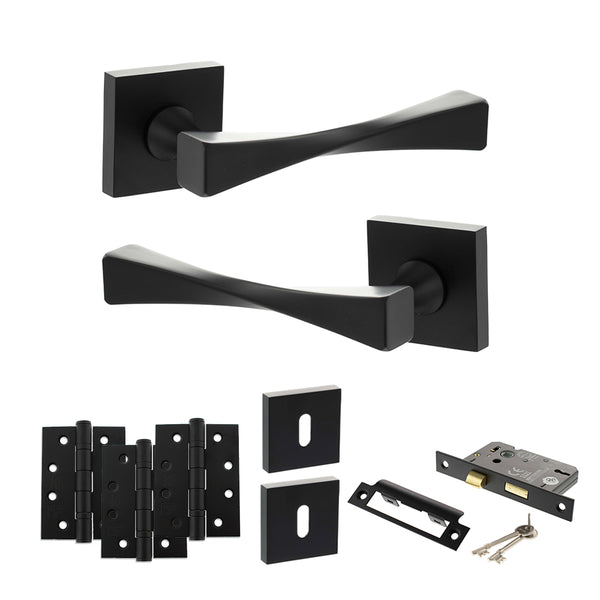 Senza Pari Guido Door Handle Pack (3 Lever Lock Set - 3" CE Sashlock, 4" Fire Rated Hinges x3) by Atlantic Hardware