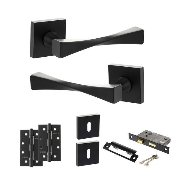 Senza Pari Guido Door Handle Pack (3 Lever Lock Set - 3" CE Sashlock, 4" Slim Knuckle Hinges x2) by Atlantic Hardware