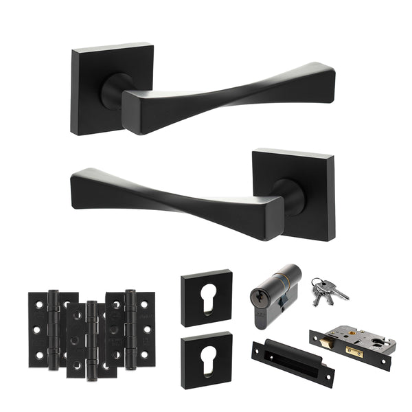 Senza Pari Guido Door Handle Pack (Euro Lock Set - 2.5" CE Sashlock, 3" Fire Rated Hinges x3) by Atlantic Hardware
